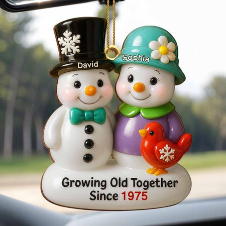 Growing Old Together Snowmen Ornament - Personalized Custom Wood Ornament, Custom Shaped
